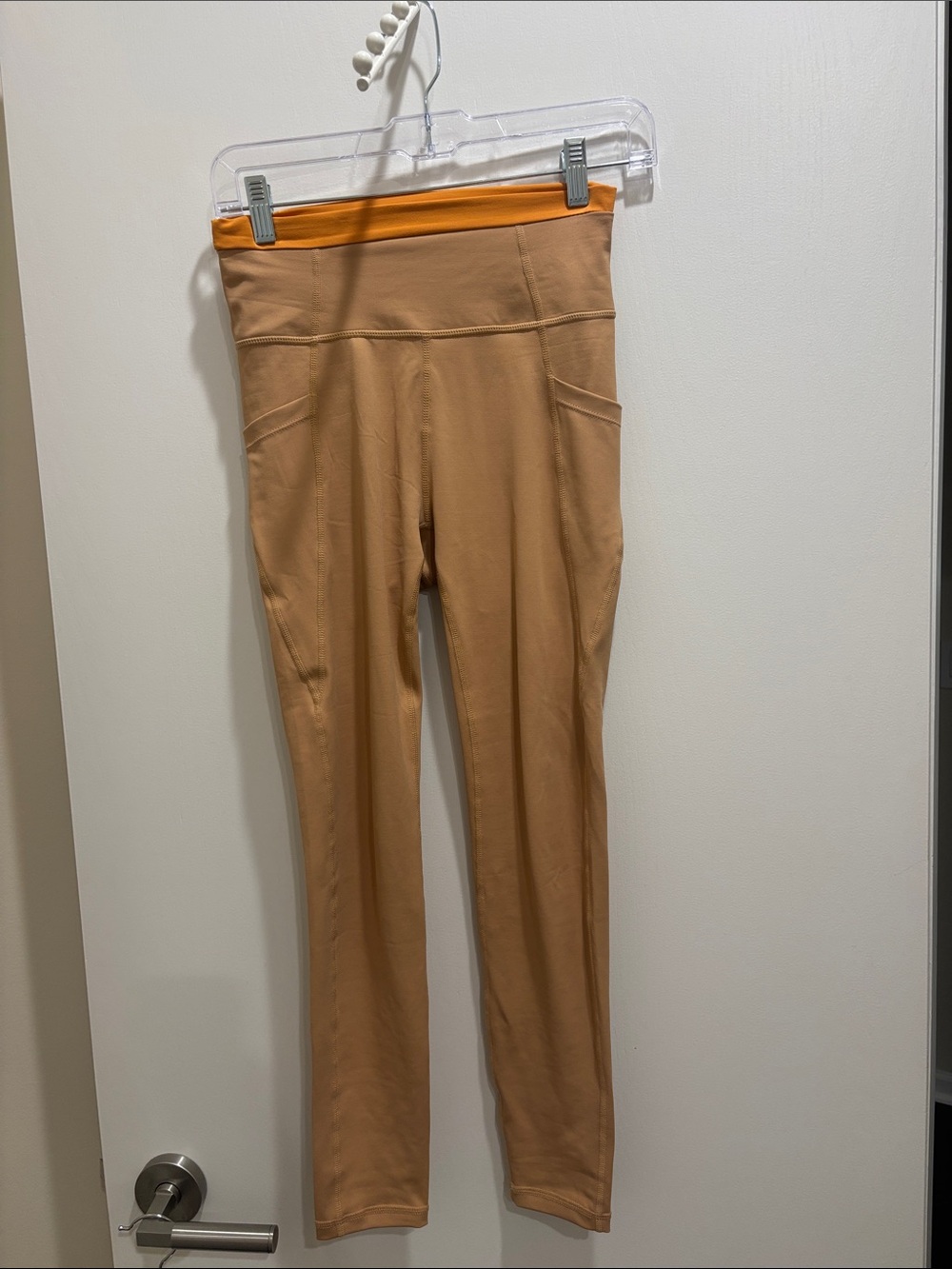 Allfenix High-Waist Women's Leggings in Almond with Orange Waistband SZ (S) NWOT